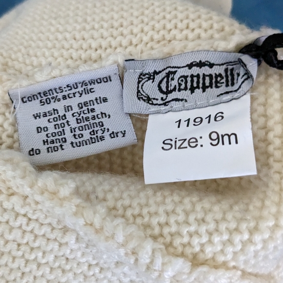 NWT CAPPELL Wool Acrylic Petite Floral Ruffle Trim Ivory Bonnet 9m - Picture 7 of 7